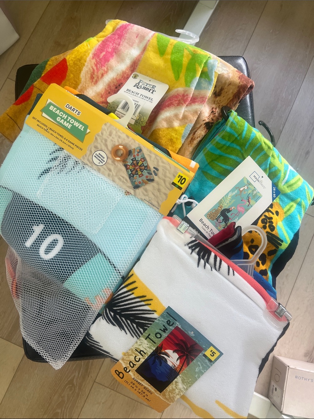 Brand New (4) Beach Towel Bundle - Peter  Rabbit, Tropical, Darts Game